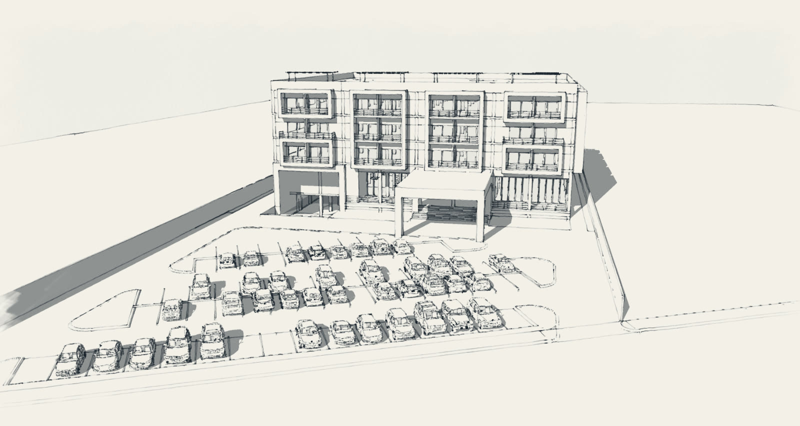 Boceto conceptual del hotel
