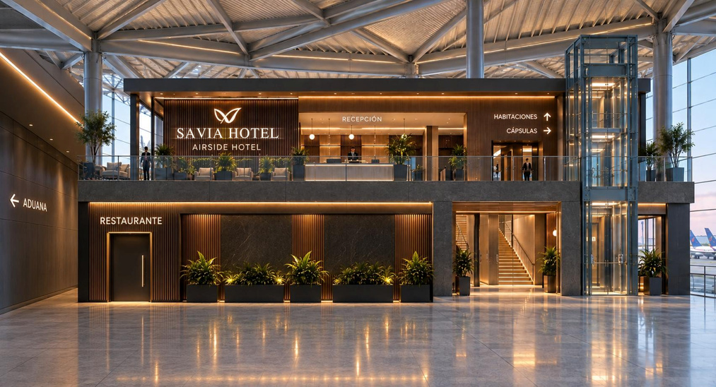 Render del vestíbulo del hotel